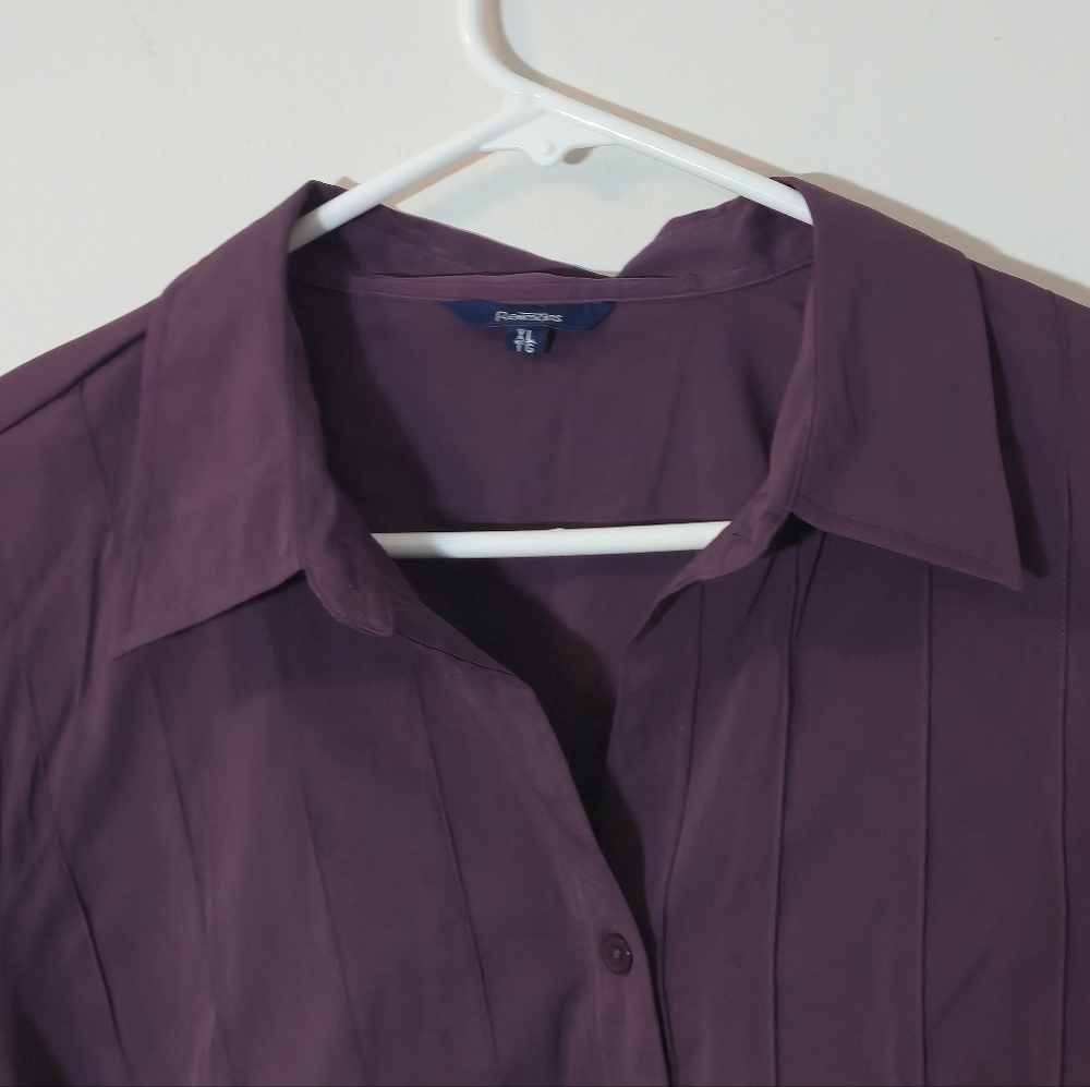 Reitmans XL Pleated Blouse Deep Plum Button-Up Stretch Y2K Retro Office Minimal - Picture 5 of 13